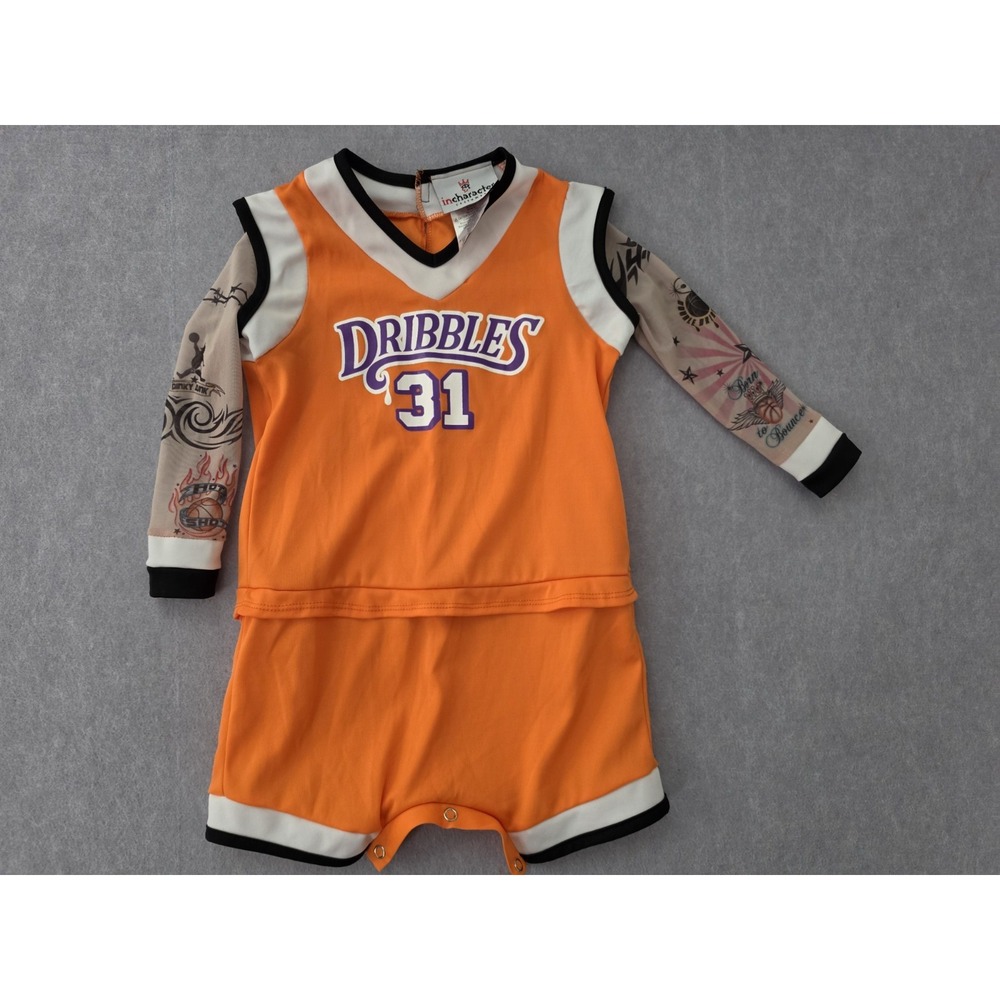InCharacter Double Dribble Tattoo Sleeve Basketball Costume Romper Orange Large